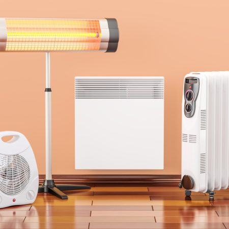Heating devices. Convection, fan, oil-filled and infrared heaters, 3D rendering